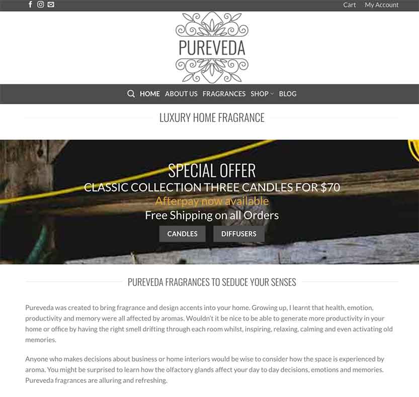 Pureveda Australian Home Fragrance Wordpressit Web Development